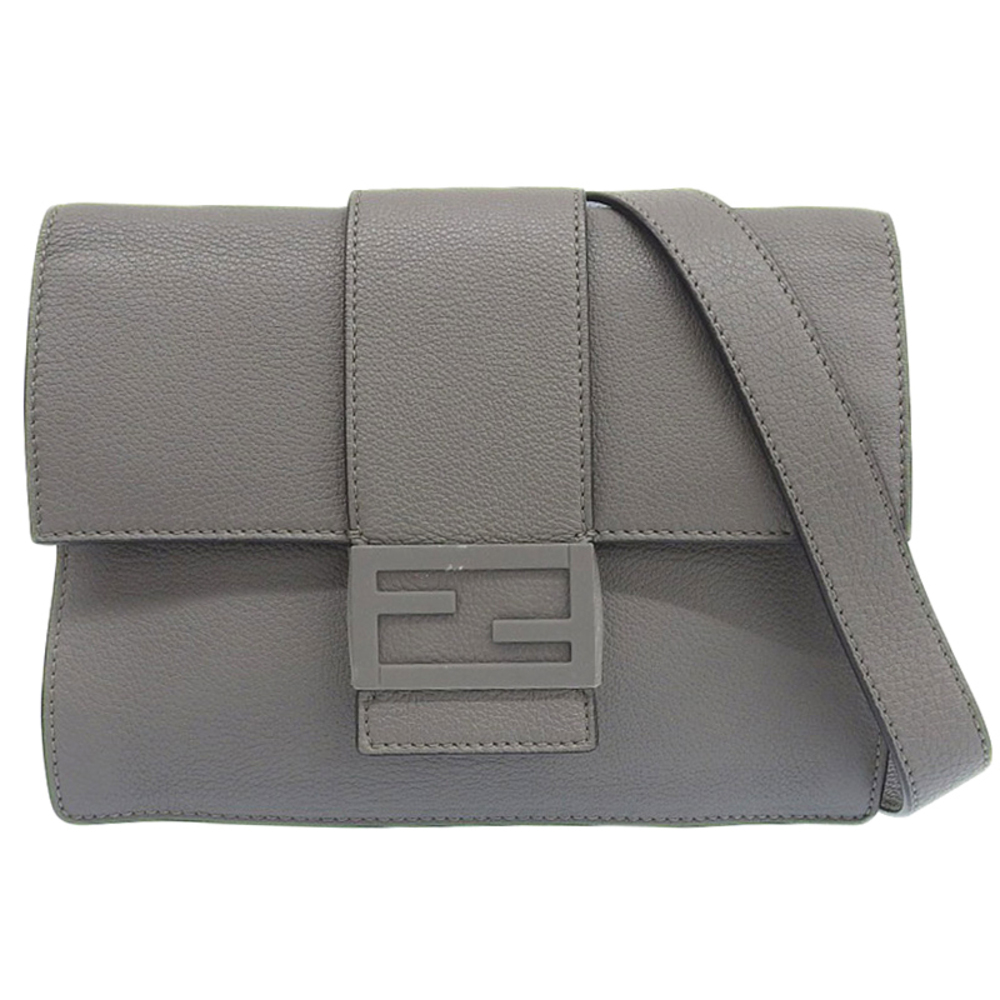 Fendi Flat Bucket Shoulder Bag Leather Gray